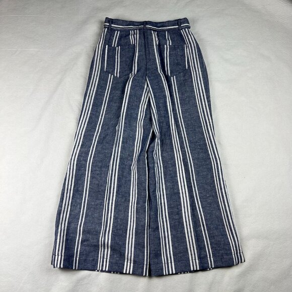 Anthropologie Blue & White Stripe Wide-Leg Front Pleat Pant Size OP - Picture 7 of 10